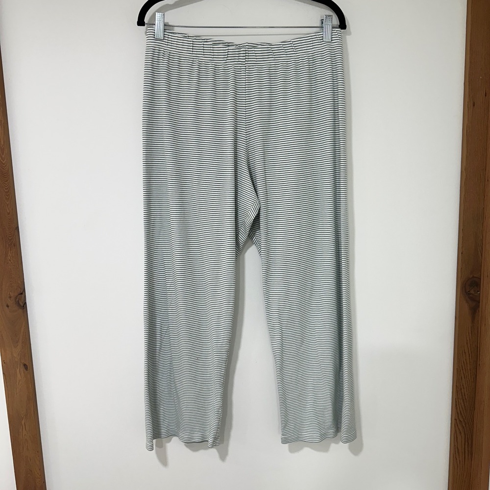 LAKE Pima Cotton Pajama Pants Women Large Green White Striped Lounge Sleepwear